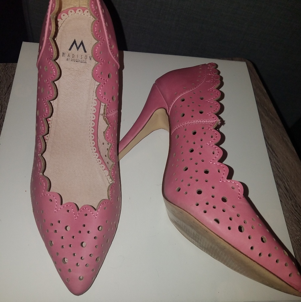Pastel pink lace cut heels